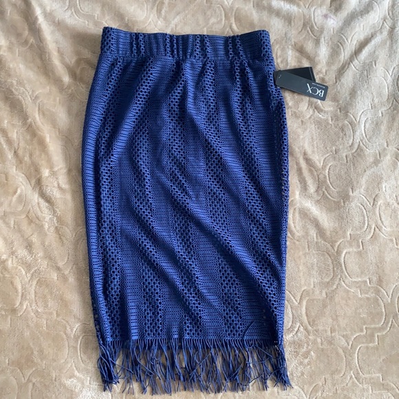 New pencil skirt blue fringe crochet high waist size XS - Picture 1 of 1